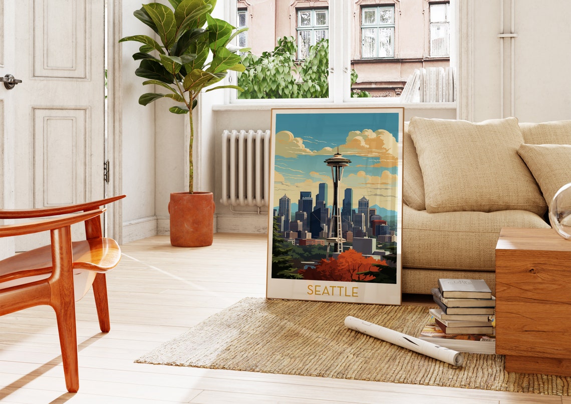 Seattle Washington Skyline Poster with Space Needle and Fall Foliage - Image 4