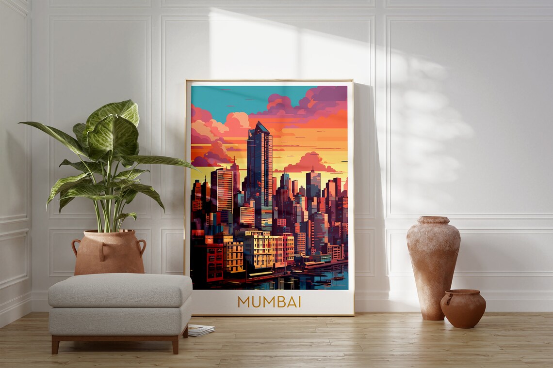 Mumbai India Sunset Skyline Colorful Pop Art Cityscape Poster - Image 2