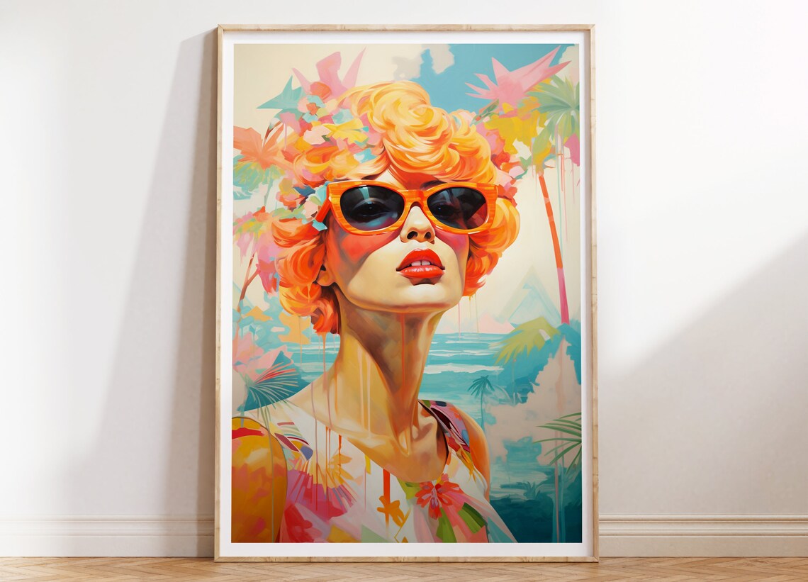 Retro Woman with Sunglasses Portrait Poster in Vibrant Pop Art Style - Image 4