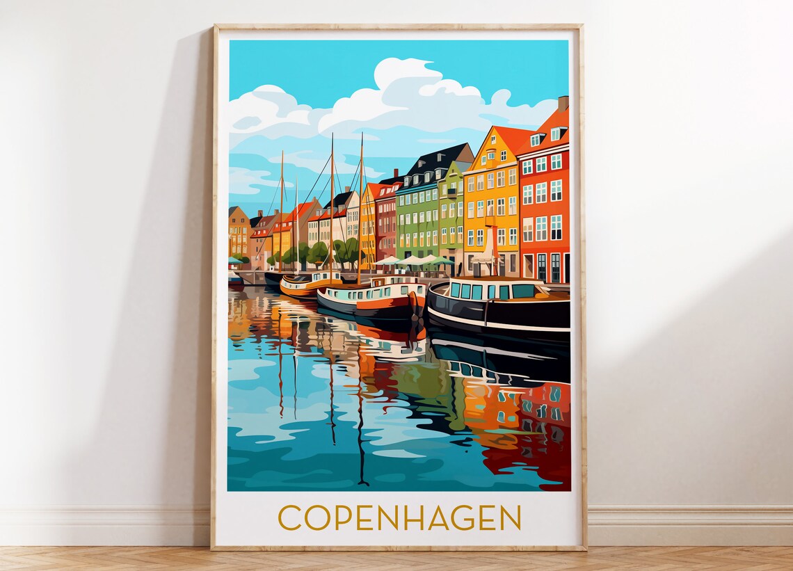 Copenhagen Nyhavn Harbor Colorful Waterfront Houses Travel Poster