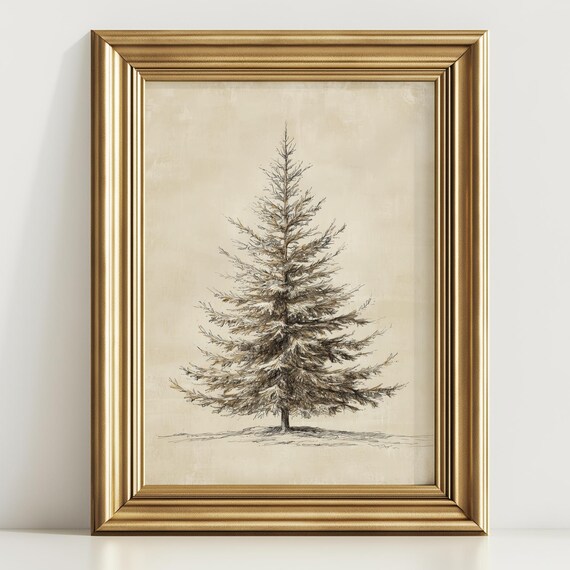 Minimalist Fir Tree Sketch Vintage Christmas Tree Style Art Poster
