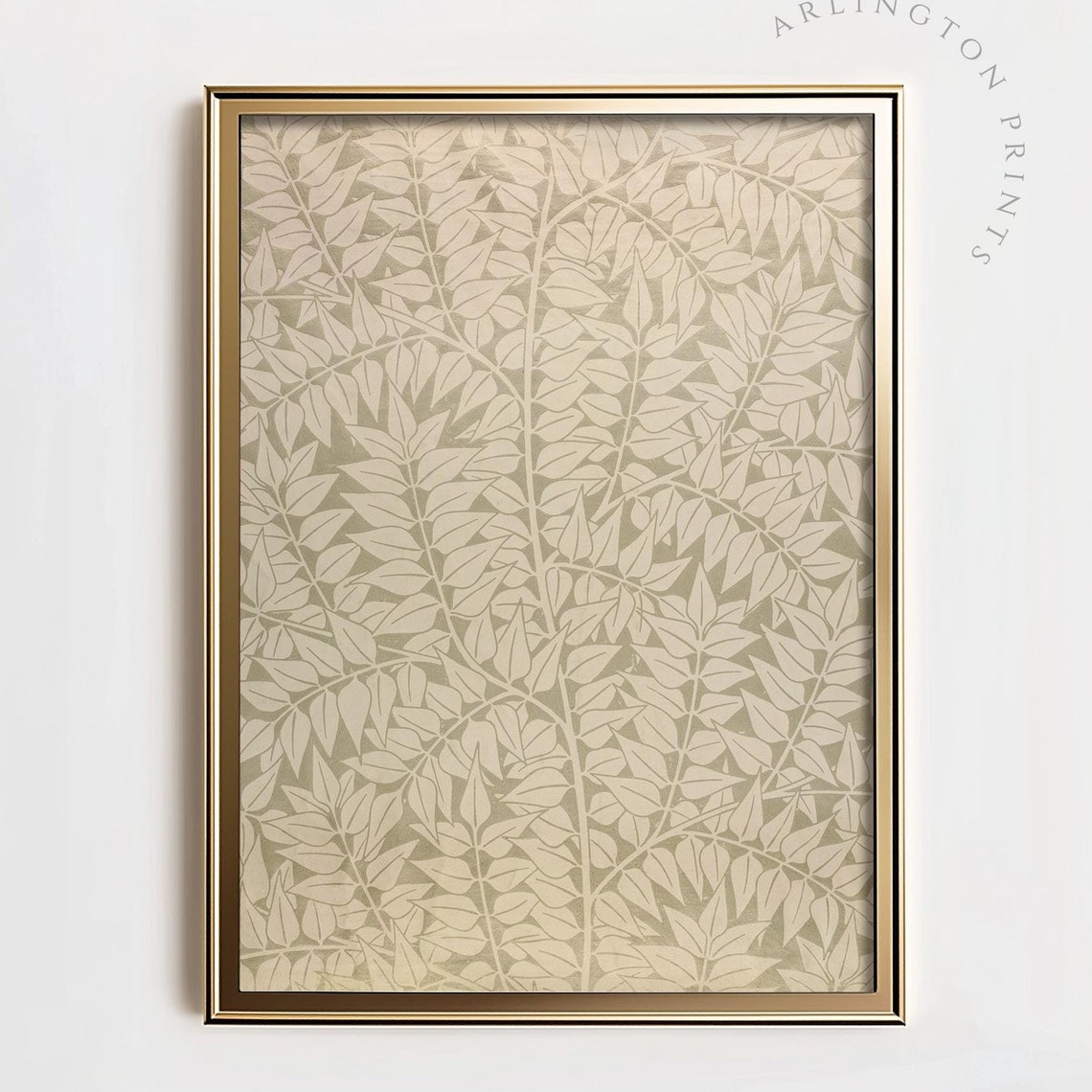 Elegant Sage Leafy Branch Pattern Arts and Crafts Style Print