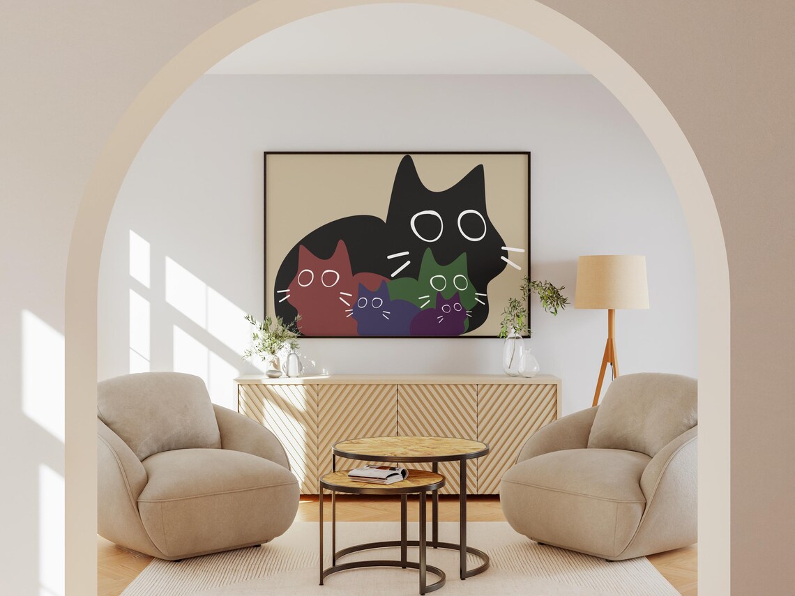 Cat Family Poster, Multi Color Cats For Home Or Office - Image 2