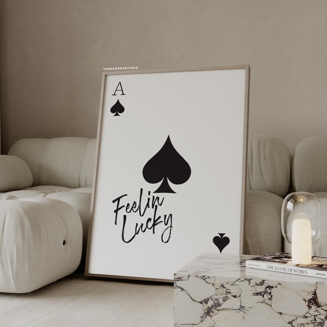 Feelin Lucky Ace Of Spades Playing Card Typography Quote Poster