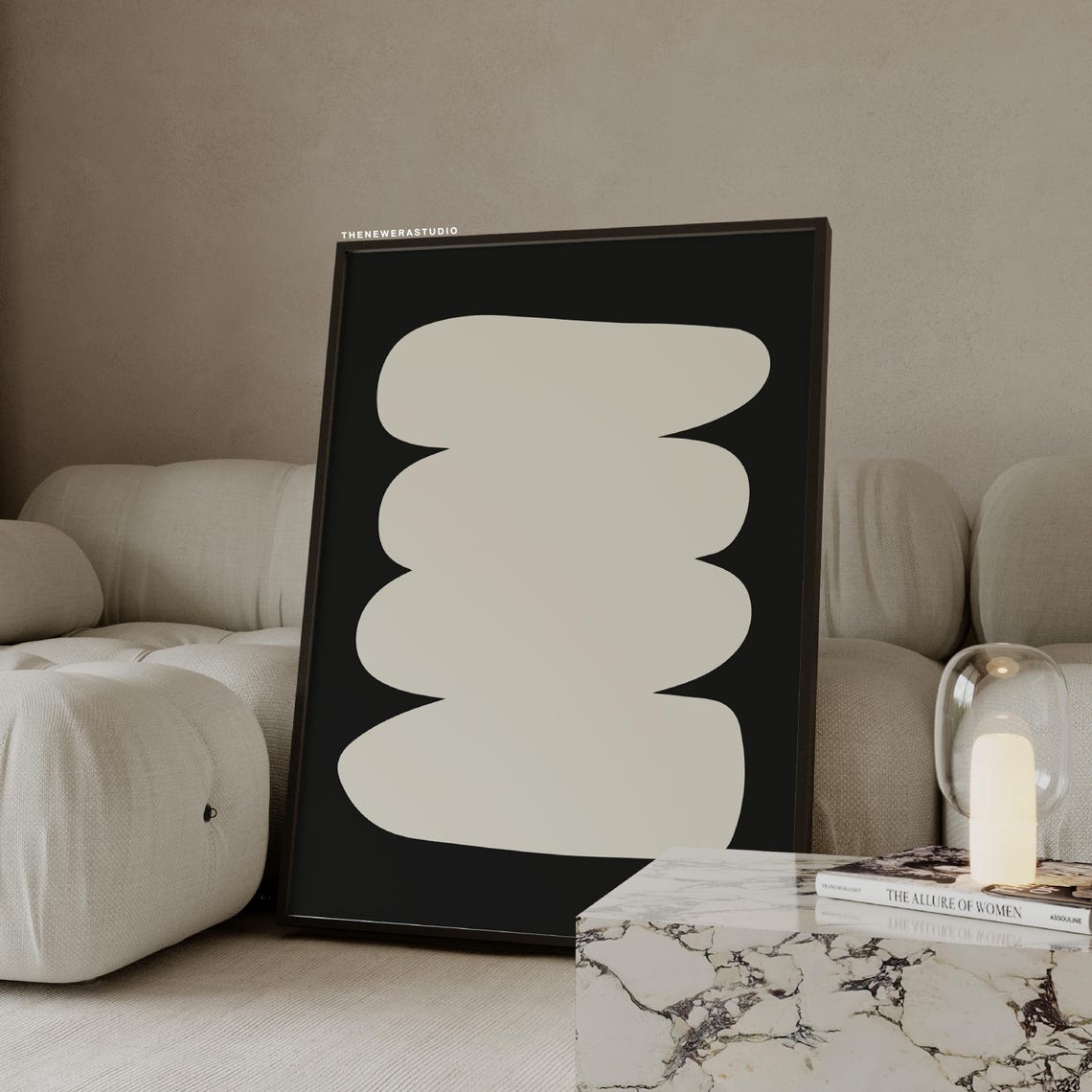Black and Beige Organic Blob Shapes Modern Minimalist Art Poster