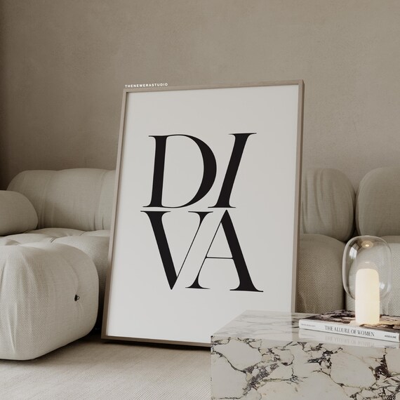 Diva Bold Black White Typography Statement Decor Poster Fashion