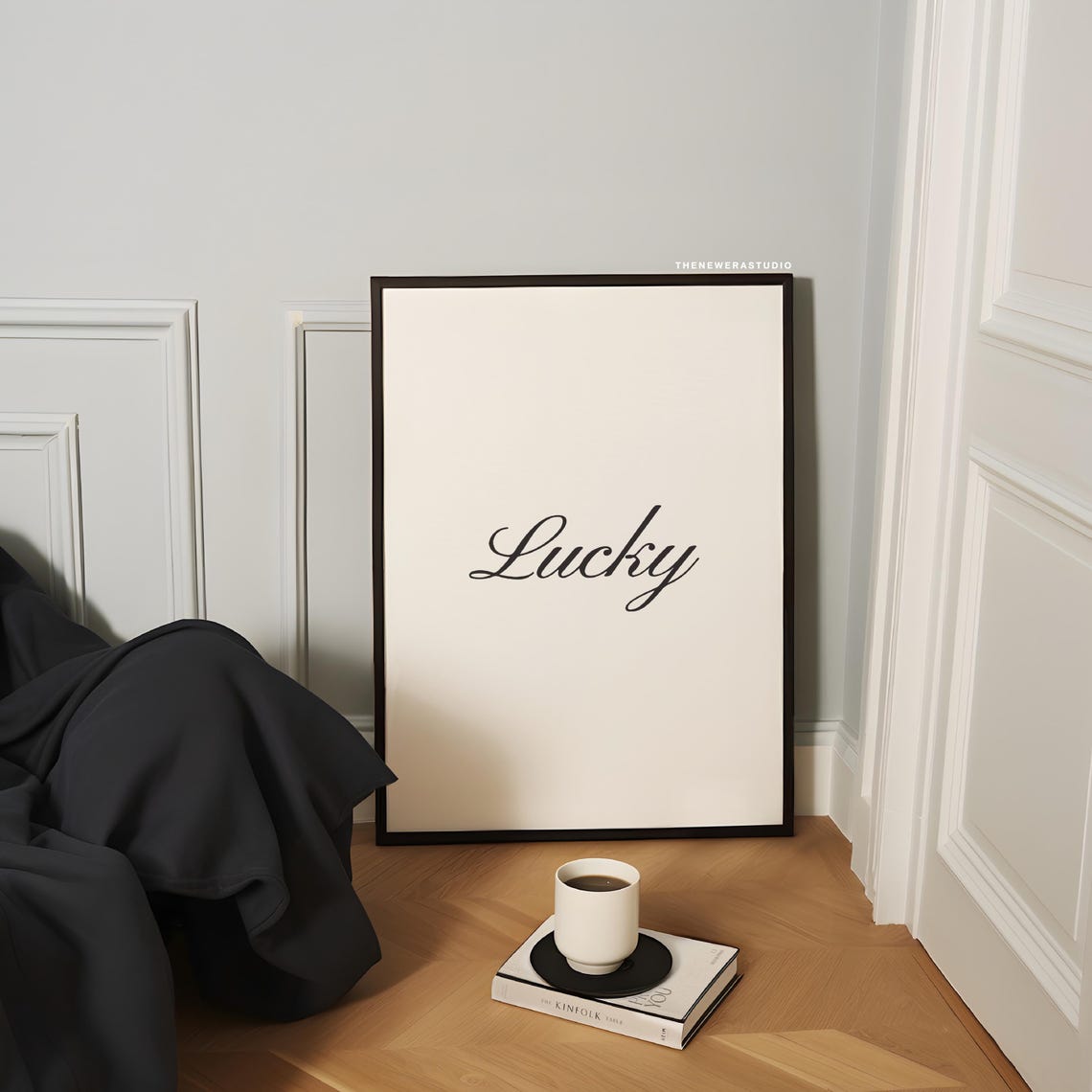 Lucky Script Calligraphy Minimalist Black and White Quote Poster