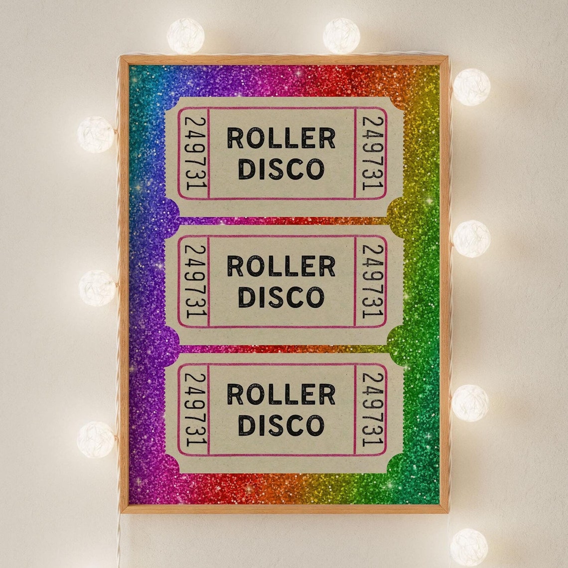 Roller Disco Vintage Ticket Stub Rainbow Glitter Retro Poster - Image 4