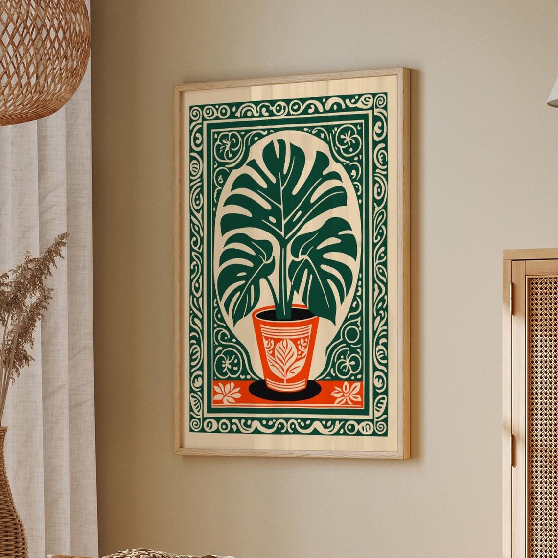 Bohemian Monstera in Terracotta Pot with Ornamental Border Print - Image 5