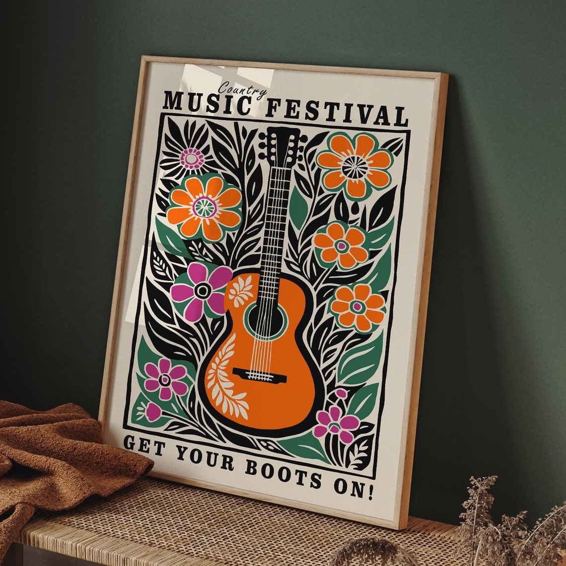 Country Music Art Print Vintage Music Poster Western Poster Nashville Floral Poster Farmhouse Decor Country Music Fan Cowboy Wall Art
