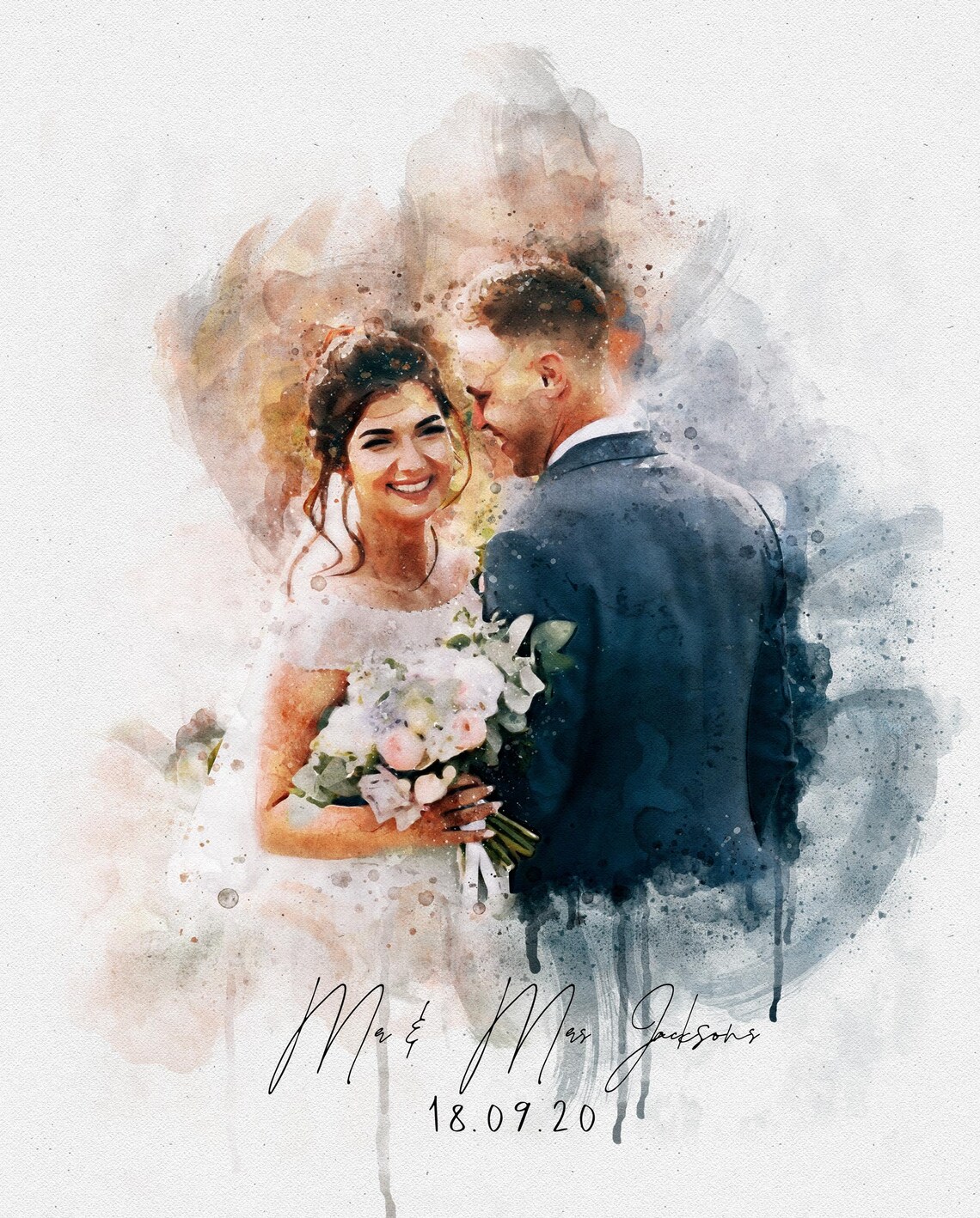 Personalised Couple Portrait Watercolor Art Print - Image 2