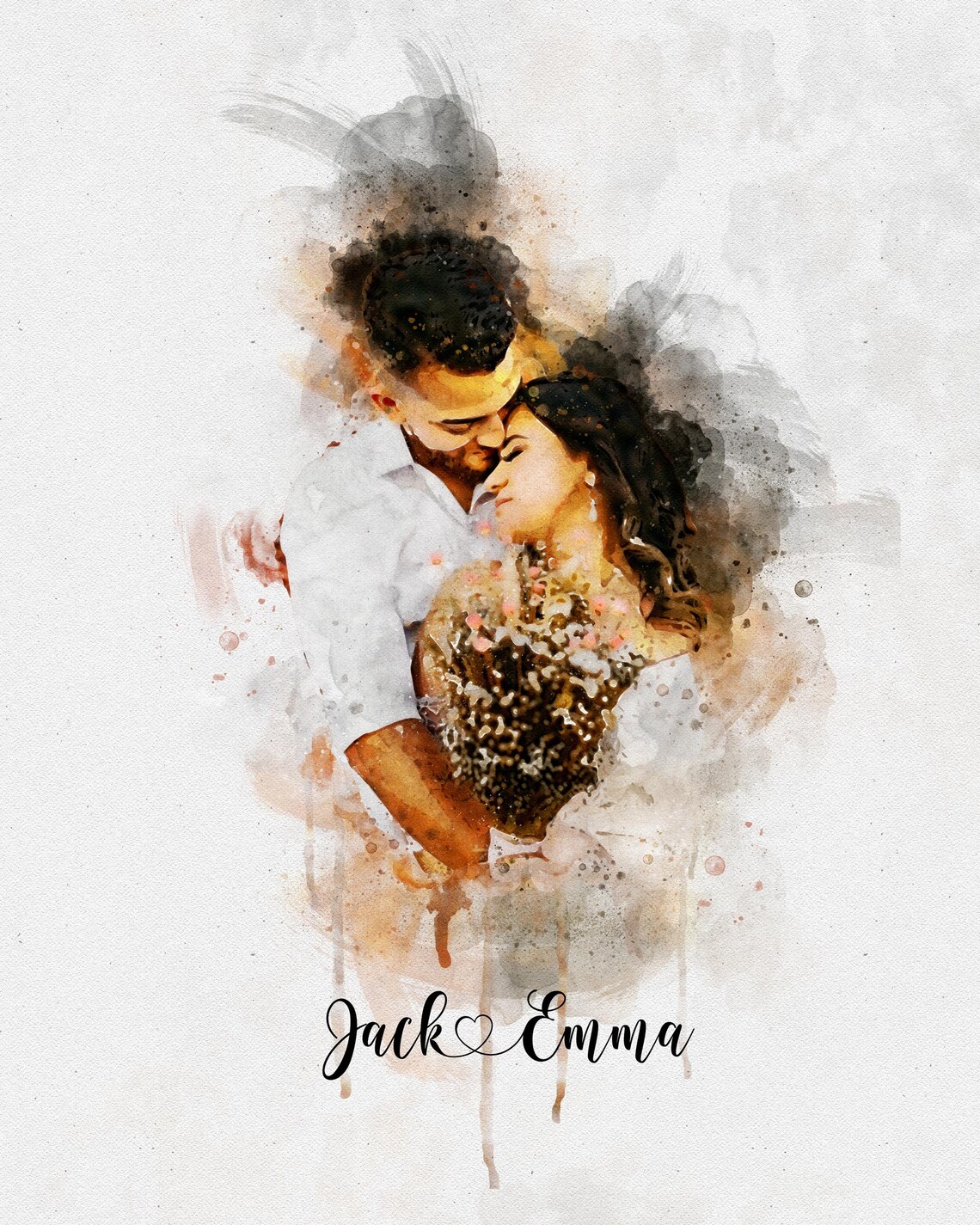 Custom Couple Portrait Watercolor Gift for Anniversary - Image 2