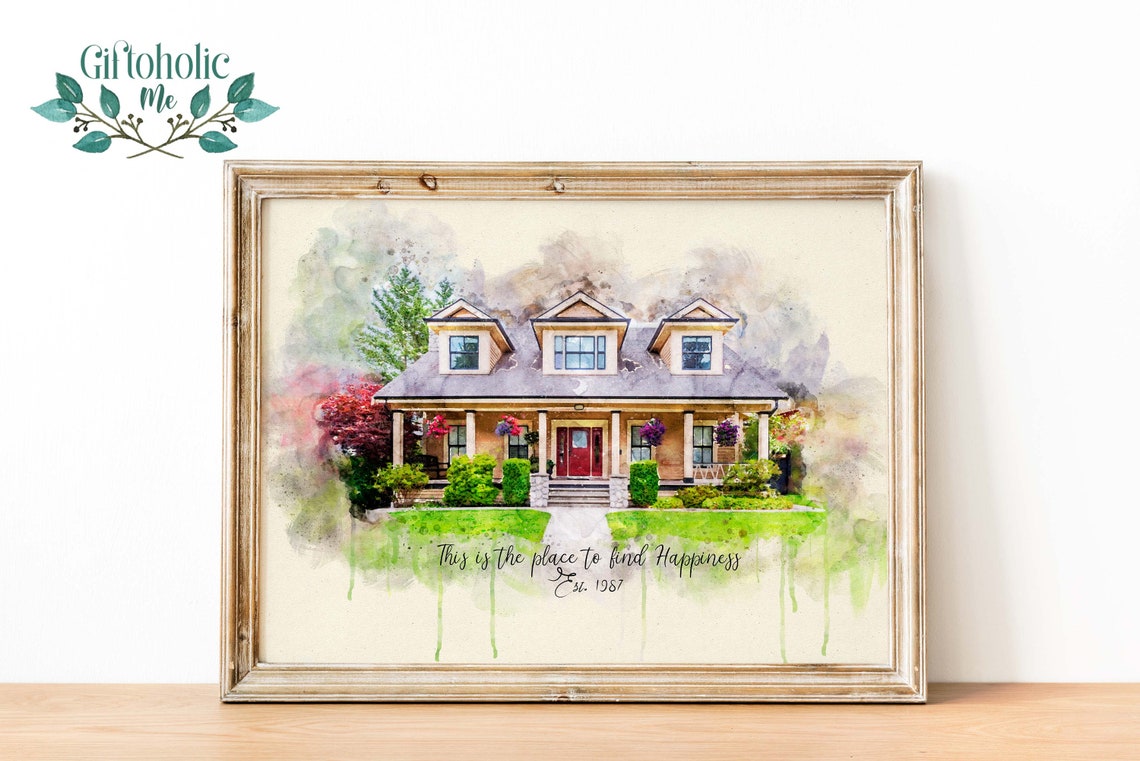 Grey Colonial House With Porch Our First Home Watercolour Poster - Image 3