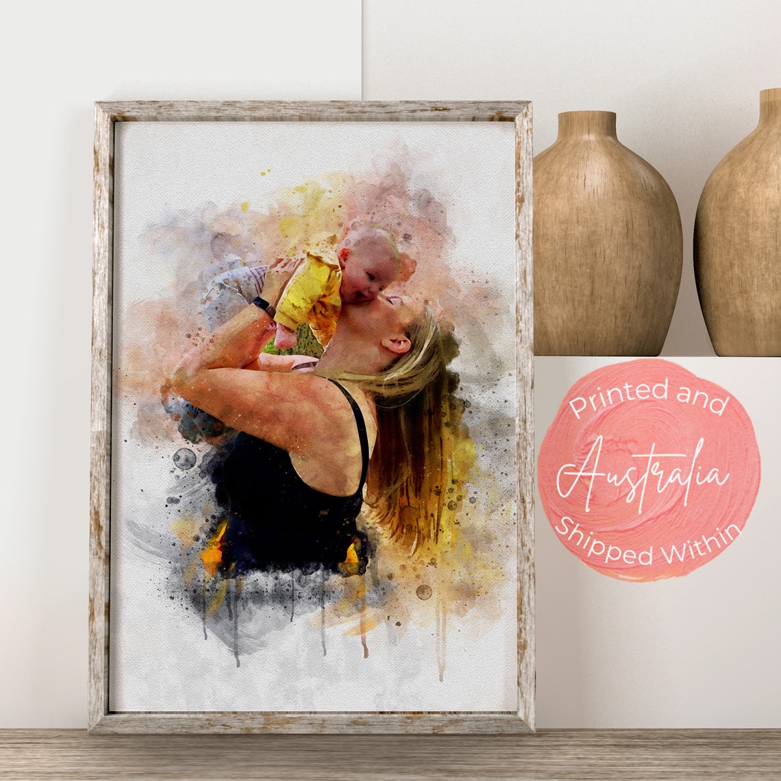 Mothers Day Personalised Watercolour Print From Photo Gift For Mom Mother Grandma Family Portrait First Mothers Day Gift From Daughter - Image 2