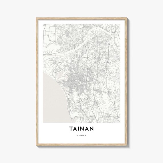 Tainan Taiwan Modern Minimalist White City Street Map Art Print