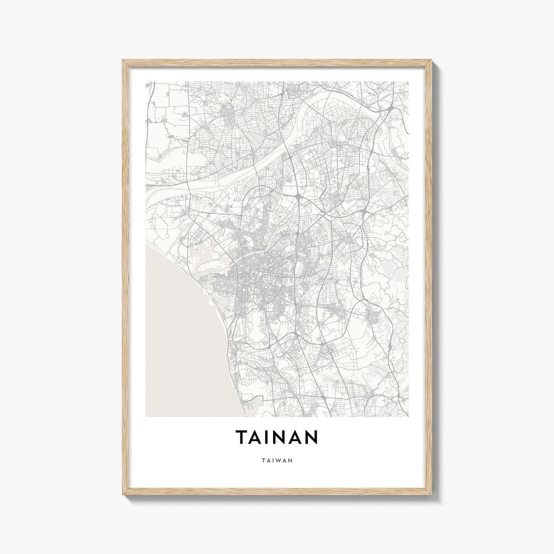 Tainan Taiwan Modern Minimalist White City Street Map Art Print