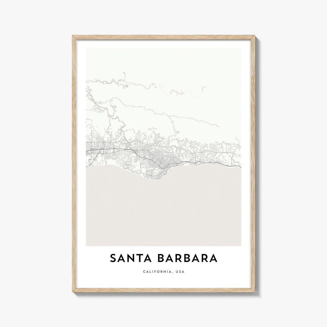 Santa Barbara California Minimalist Coastal Street Map Art Poster