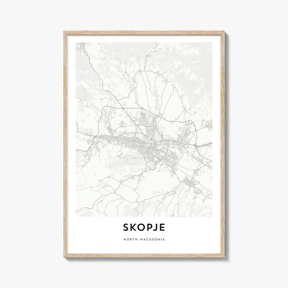 Skopje North Macedonia Modern Minimalist City Street Map Art Print