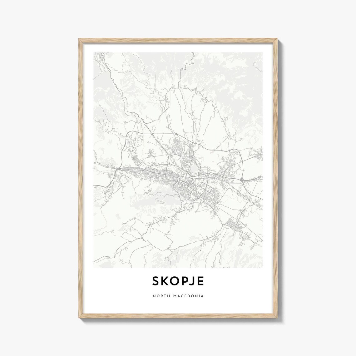 Skopje North Macedonia Modern Minimalist City Street Map Art Print