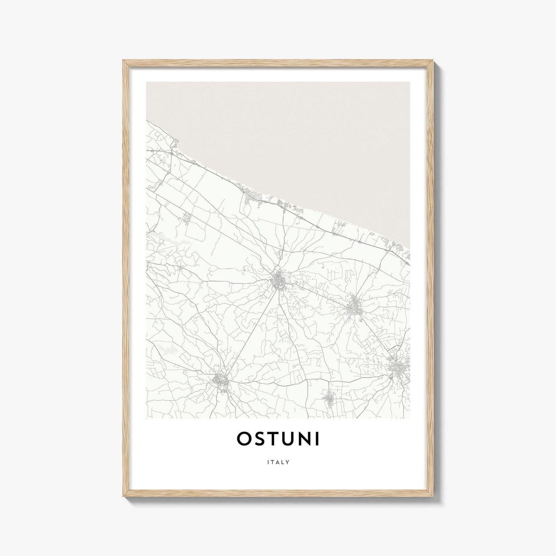 Ostuni Italy Minimalist City Street Map Travel Artwork Poster