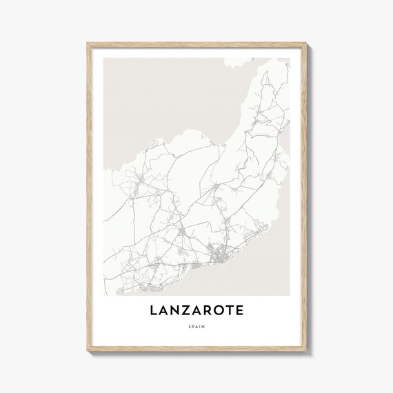 Minimalist Lanzarote Spain Island Coastline Black Line Map Poster