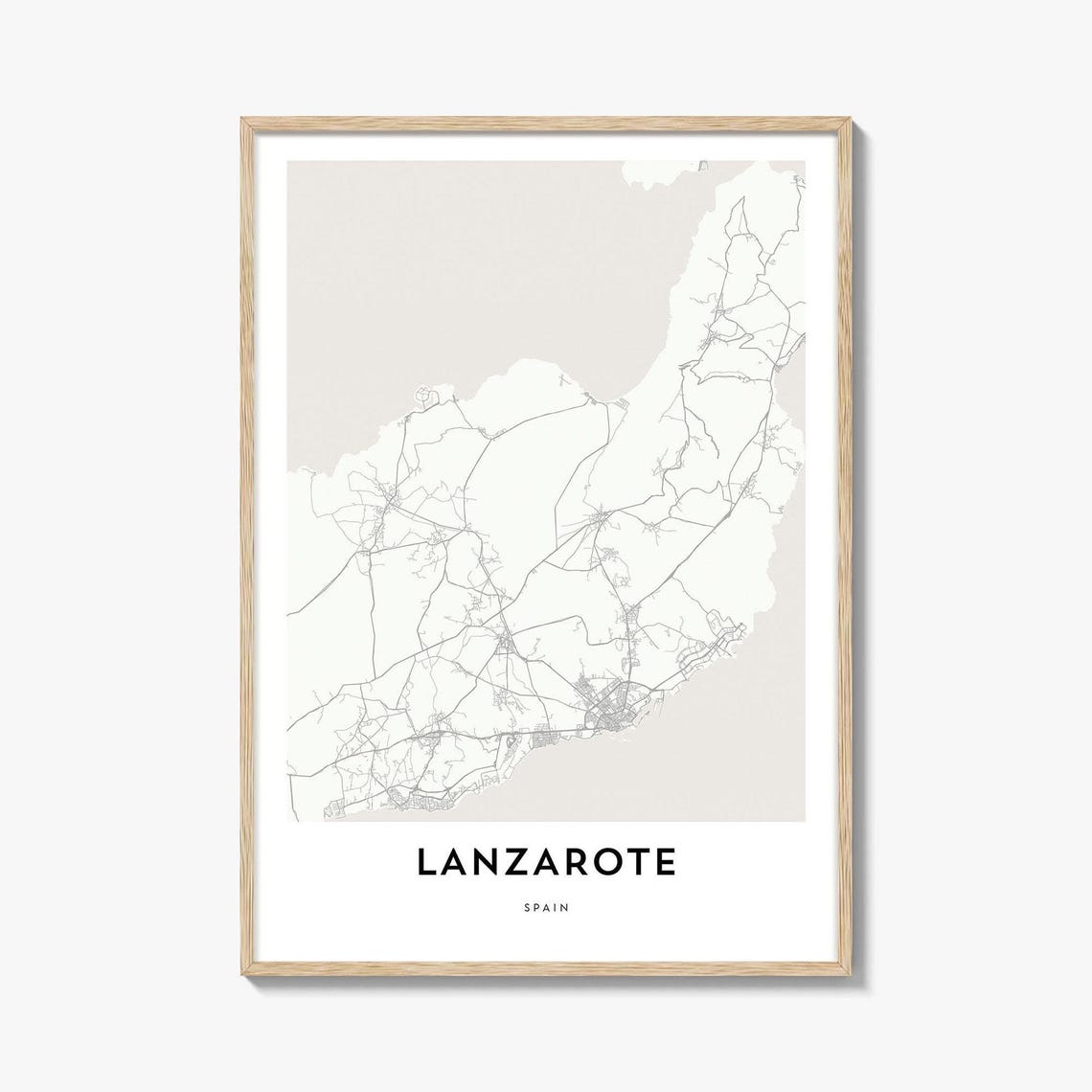 Minimalist Lanzarote Spain Island Coastline Black Line Map Poster