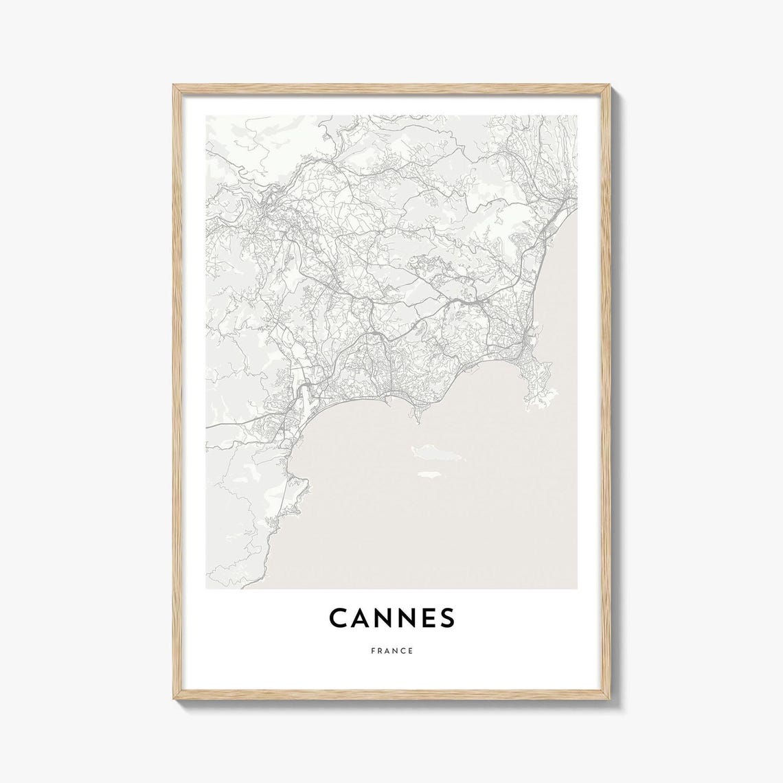 Cannes France Minimalist Street Map French Riviera City Decor Print