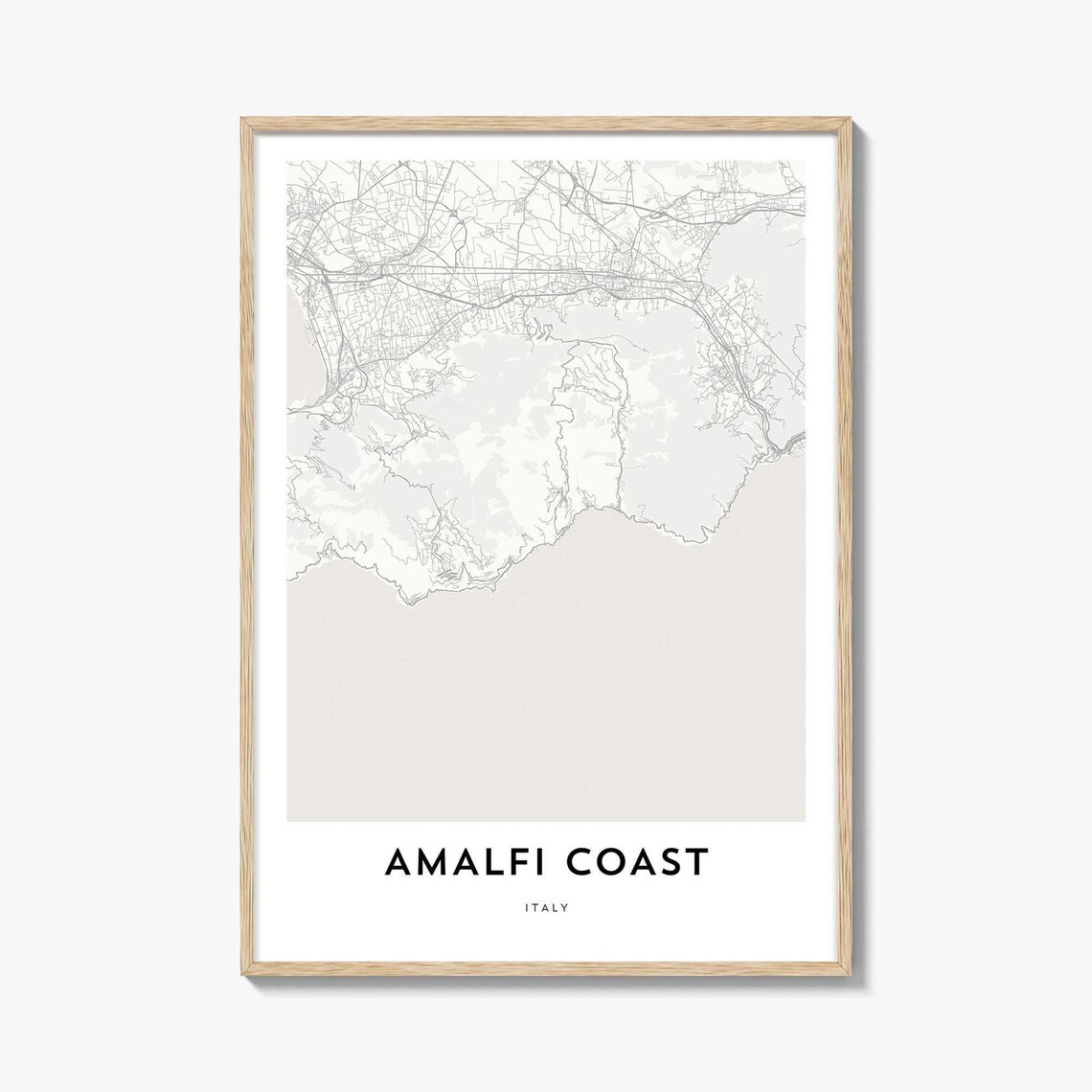 Amalfi Coast Italy Region Road Map Minimalist Line Art Poster