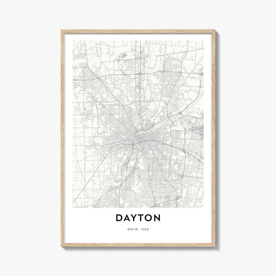 Dayton Ohio Minimalist City Street Map Midwest Light Grey Art Poster