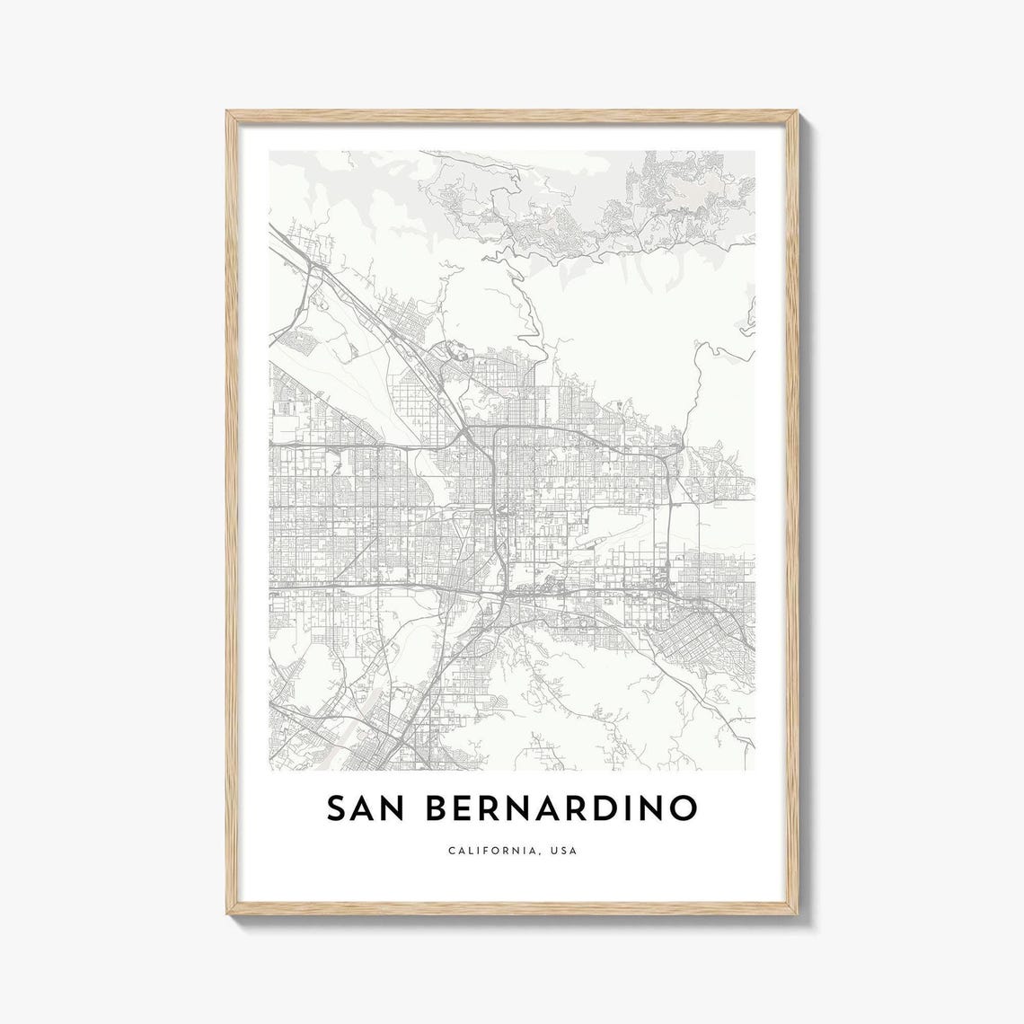 San Bernardino California Minimalist City Street Map Travel Wall Art