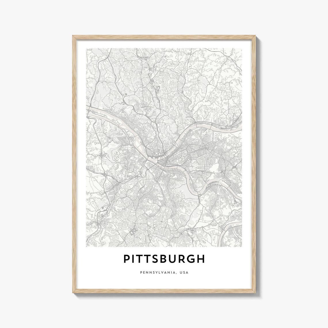 Pittsburgh Pennsylvania Minimalist City Map Poster for Modern Homes