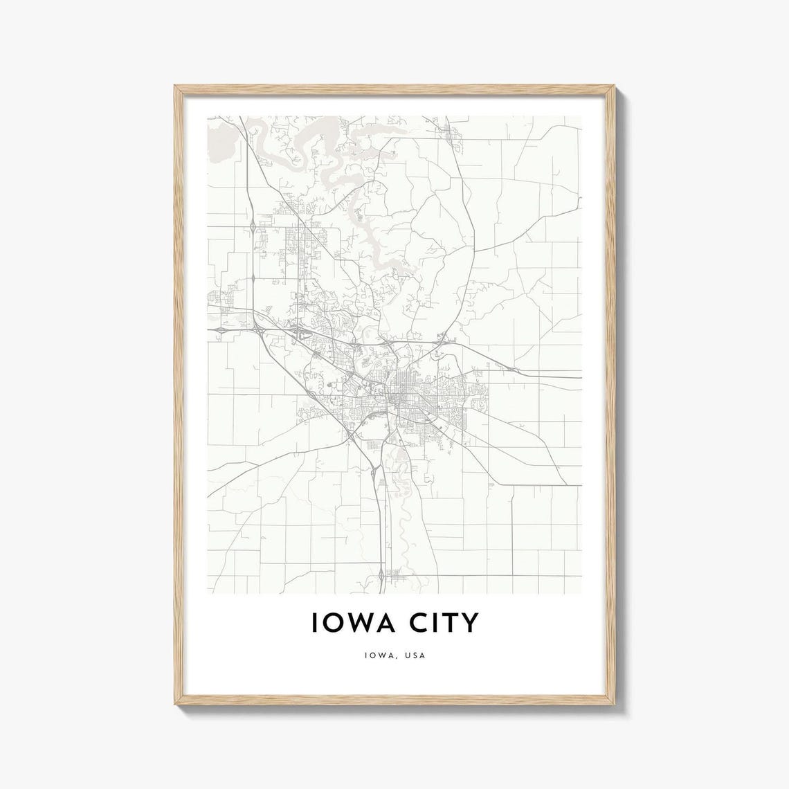 Iowa City Iowa Minimalist Street Map Midwestern College Town Poster