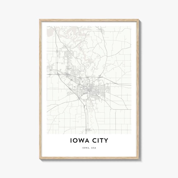 Iowa City Iowa Minimalist Street Map Midwestern College Town Poster