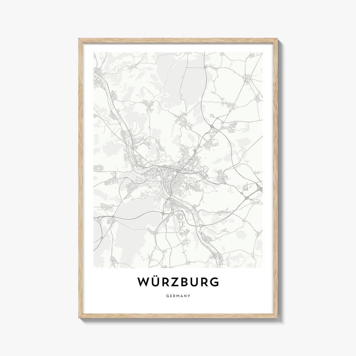 Elegant Minimalist Würzburg Germany City Map Poster in Gray Tone