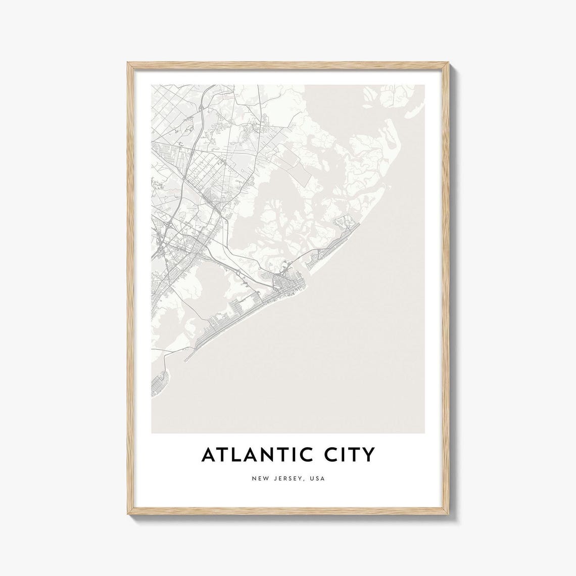 Atlantic City New Jersey Minimalist Coast Map Beach Town Poster