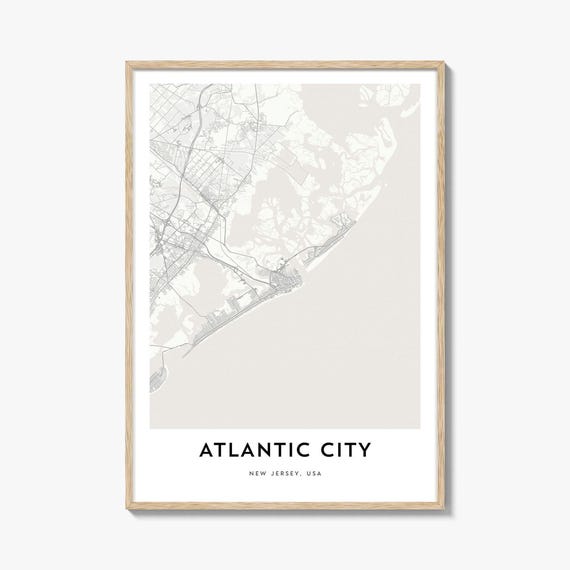 Map Of Atlantic City Print Gift Poster Artwork For Home Office New Jersey