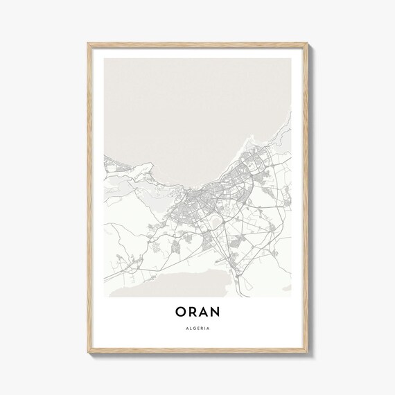 Oran Algeria Coastal City Map Minimalist Black And White Poster