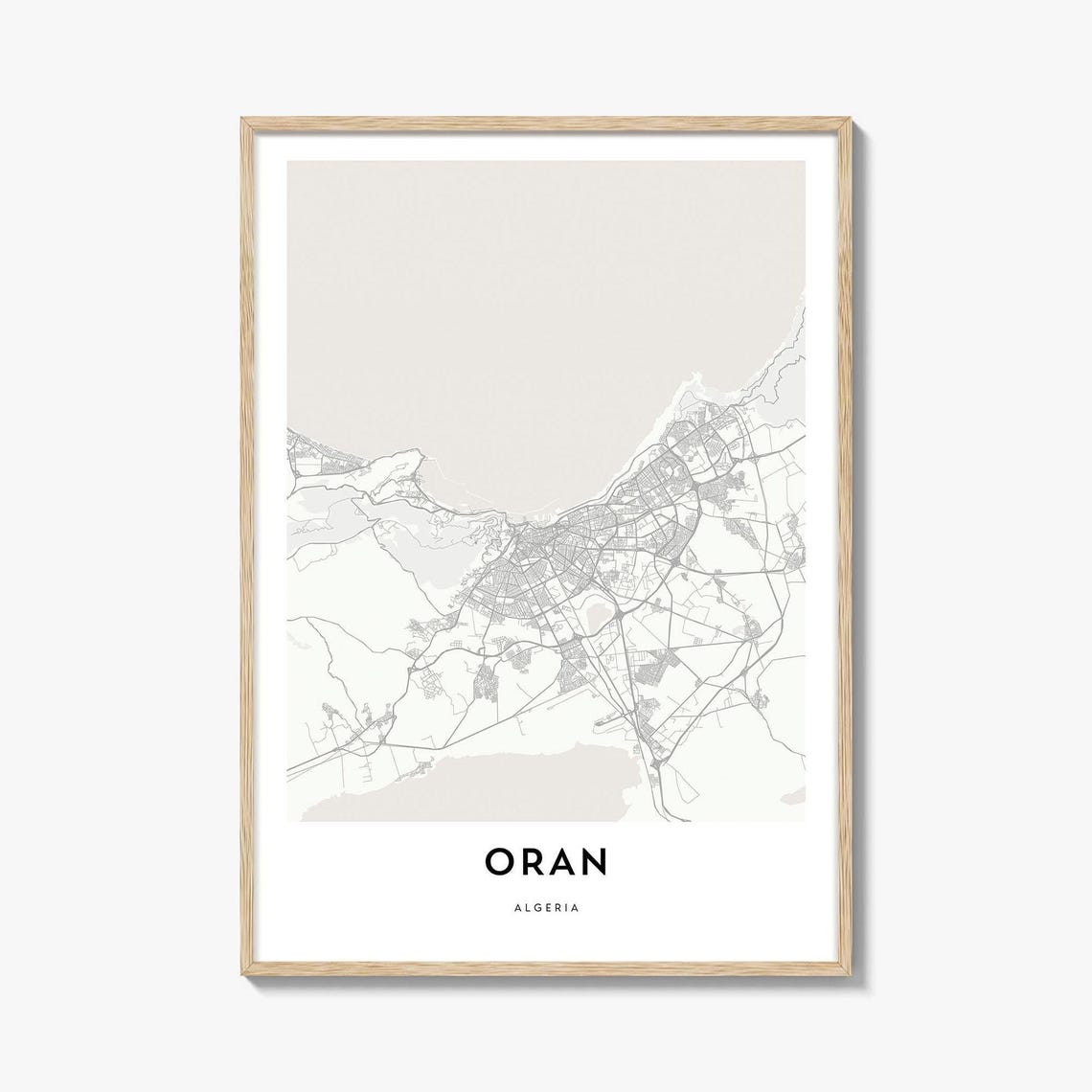 Oran Algeria Coastal City Map Minimalist Black And White Poster