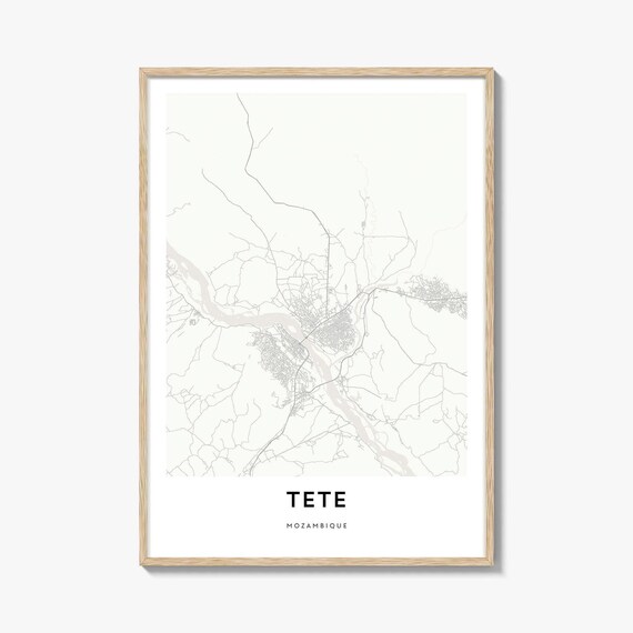 Tete Mozambique Zambezi Riverside Minimalist City Map Line Art Poster