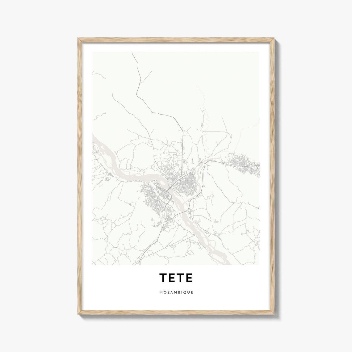 Tete Mozambique Zambezi Riverside Minimalist City Map Line Art Poster