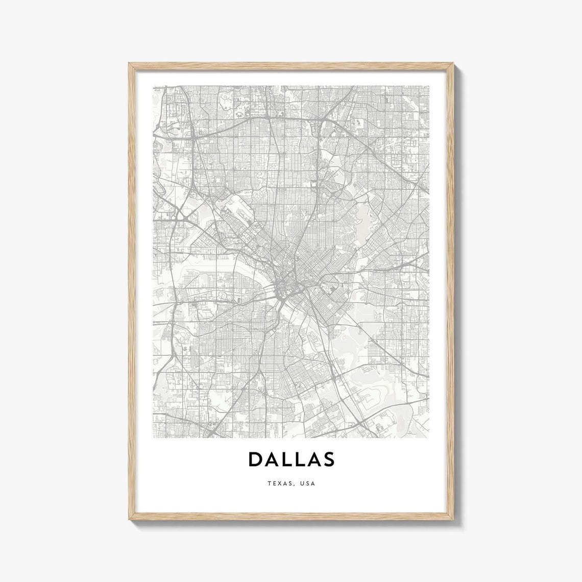 Dallas Texas Minimalist Street Map Modern Line Art City Poster