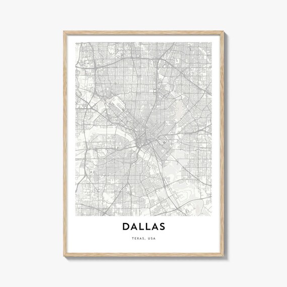 Dallas Texas Minimalist Street Map Modern Line Art City Poster