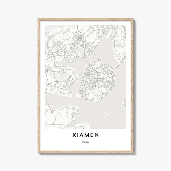 Xiamen China Island City Minimalist Street Map Line Art Poster