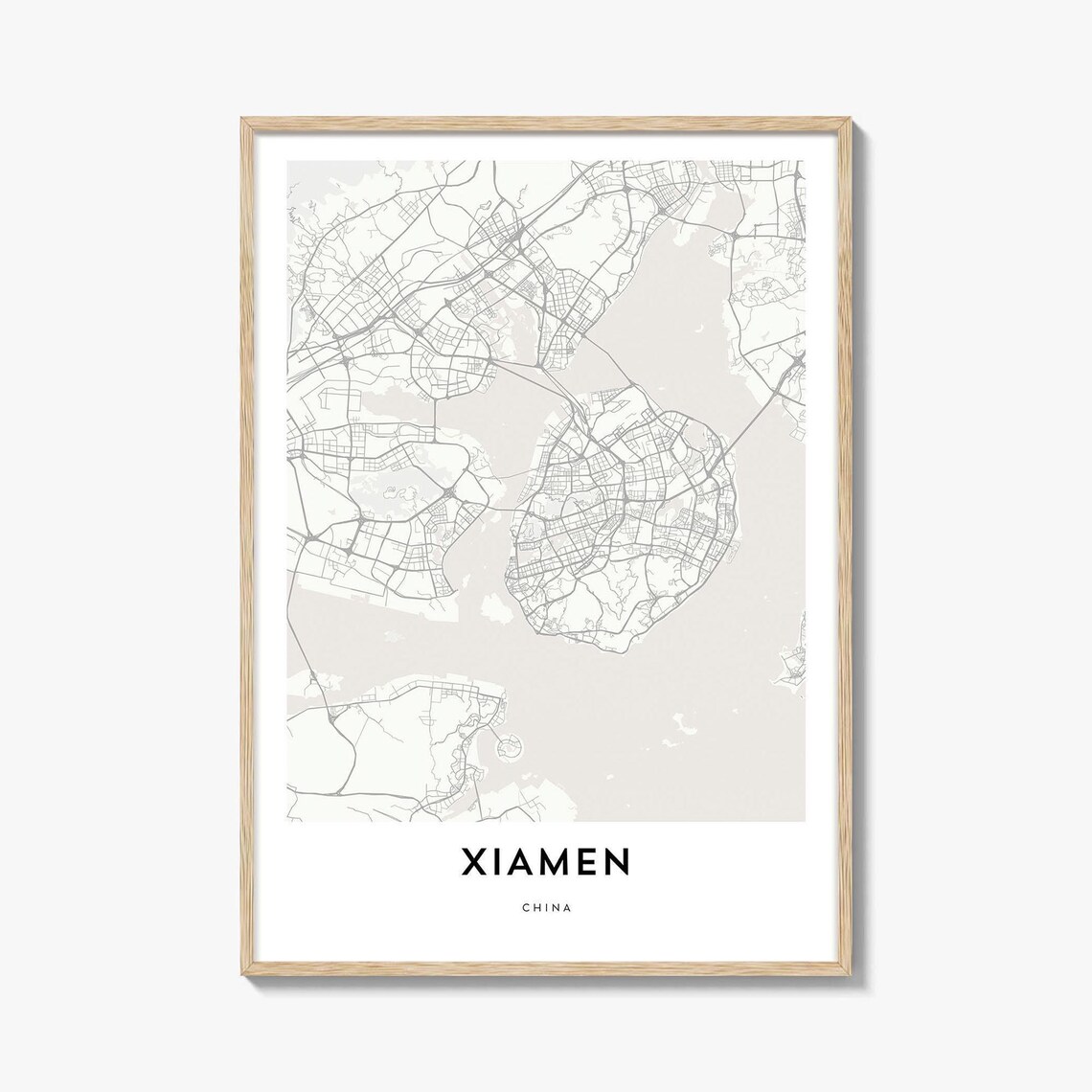 Xiamen China Island City Minimalist Street Map Line Art Poster