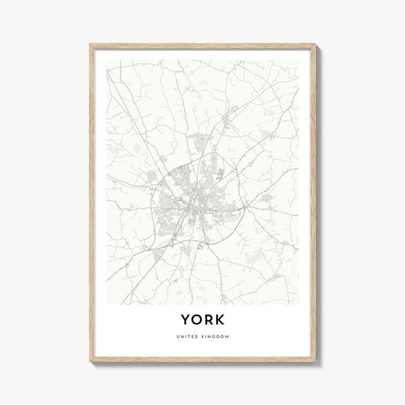 York United Kingdom Minimalist Street Map Black White Line Poster
