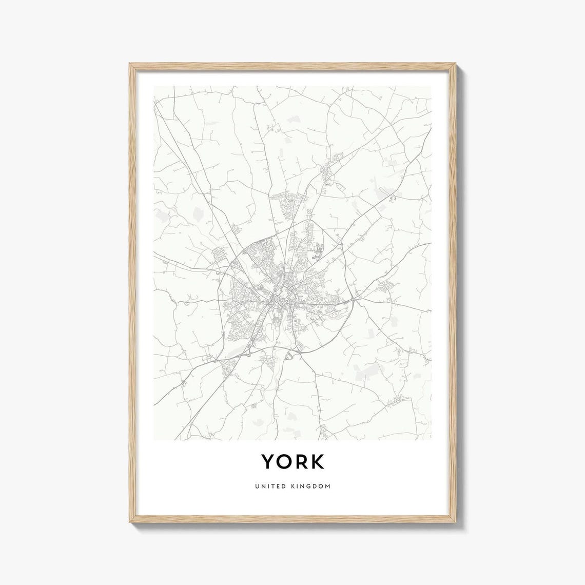 York United Kingdom Minimalist Street Map Black White Line Poster