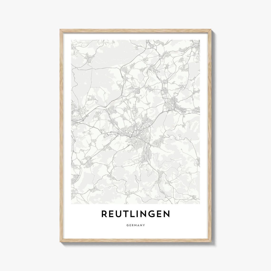 Reutlingen Germany Minimalist City Street Map Decor Wall Art