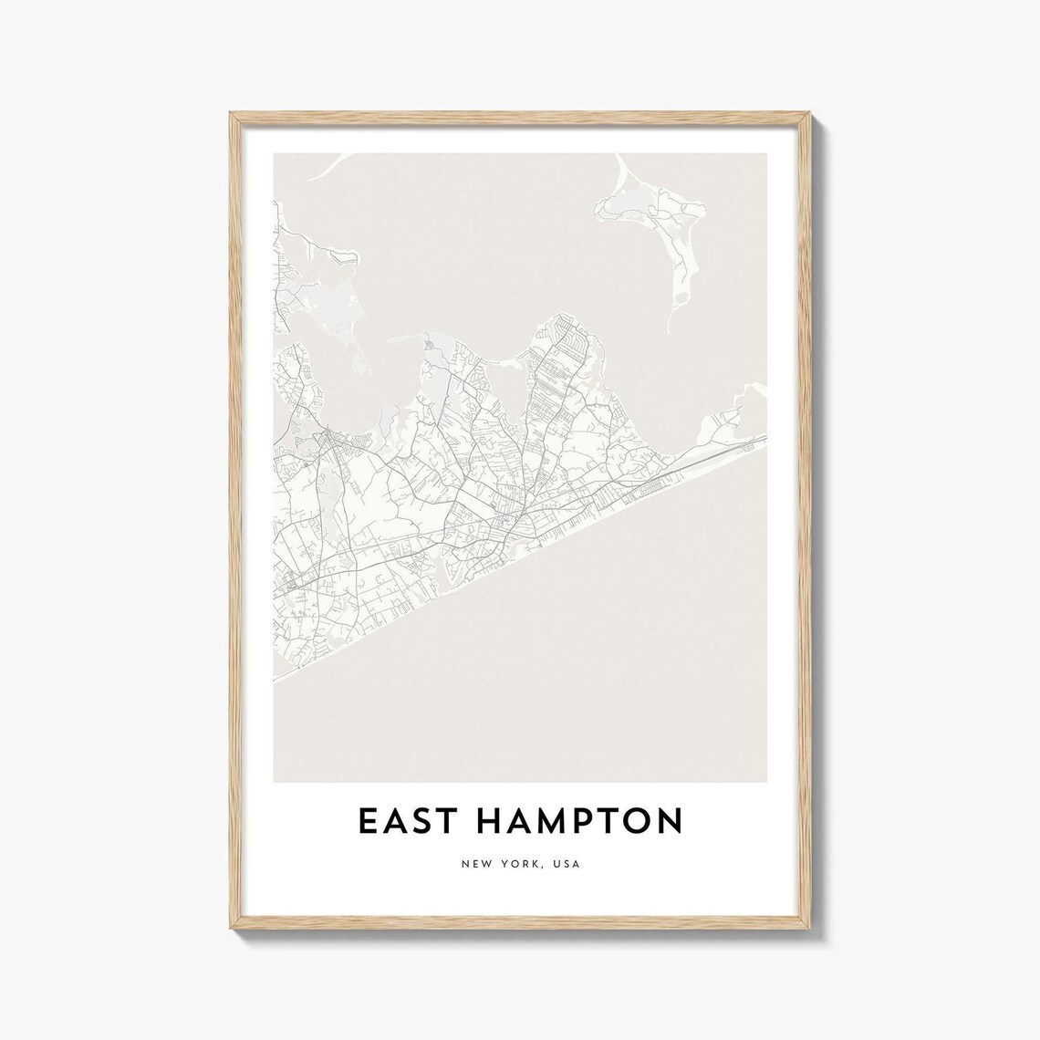 East Hampton New York Minimalist Street Map Coastal Line Wall Art