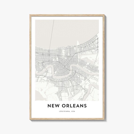 New Orleans Louisiana Minimalist City Map River Bend Scene Poster