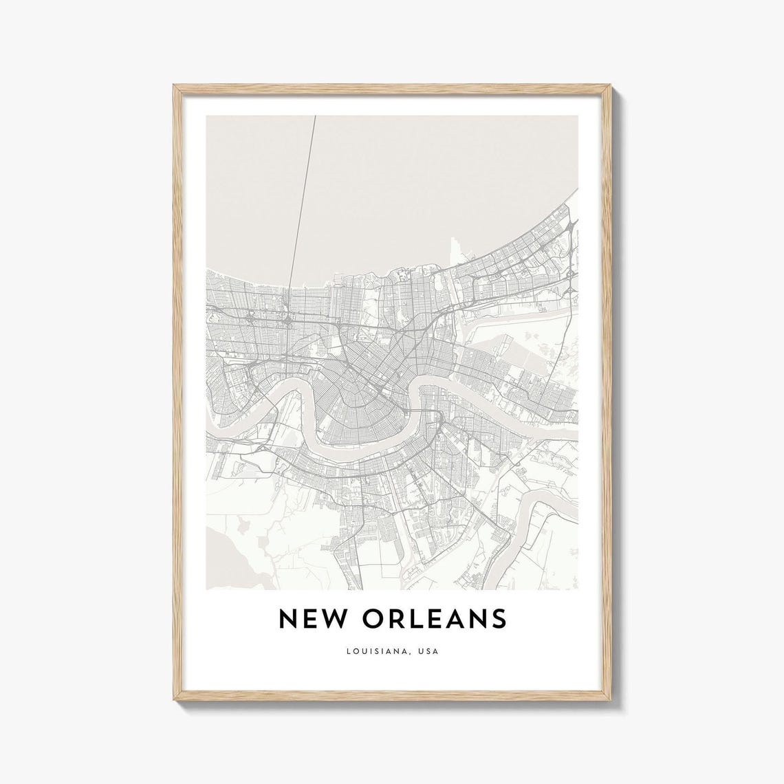New Orleans Louisiana Minimalist City Map River Bend Scene Poster